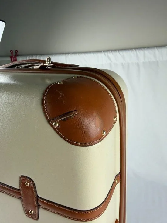 BRICS BELLAGIO 21” Suitcases Cream Tan Rolling Suitcase Trunk Leather Trim - Picture 9 of 16